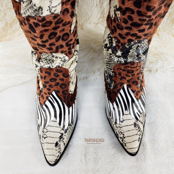Thigh high Western slouch cowboy boots Animal - Picture 8 of 16